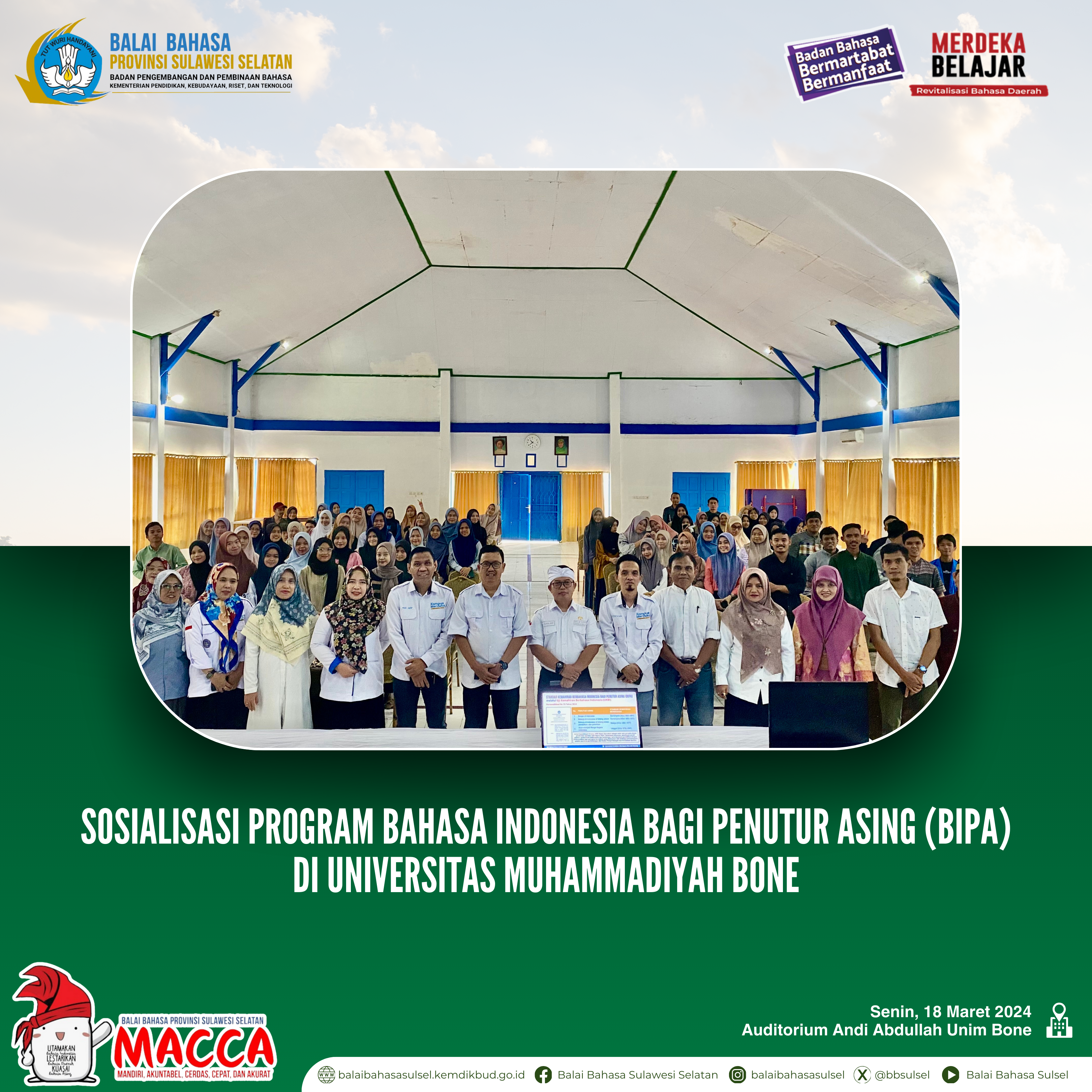 Read more about the article Bangun Sinergisitas, Balai Bahasa Provinsi Sulawesi Selatan Sosialisasikan Program BIPA di Universitas Muhammadiyah Bone