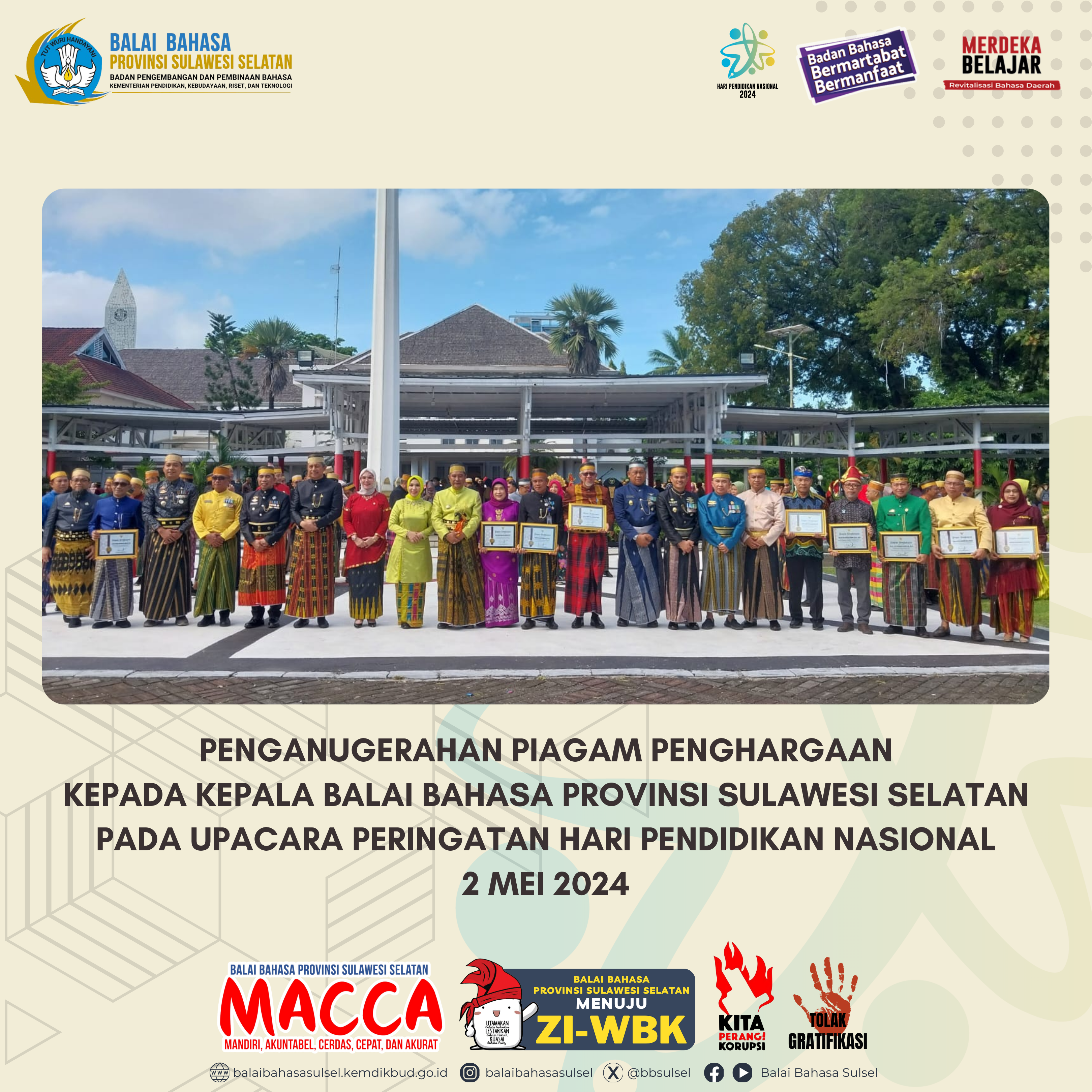 Read more about the article Penganugerahan Piagam Penghargaan kepada Kepala BBP Sulsel pada Upacara Peringatan Hardiknas 2024