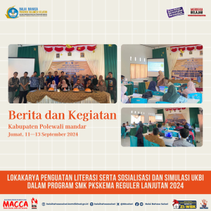 Read more about the article Lokakarya Penguatan Literasi serta Sosialisasi dan Simulasi UKBI dalam Program SMK PK Skema Reguler Lanjutan 2024 di Kabupaten Polman