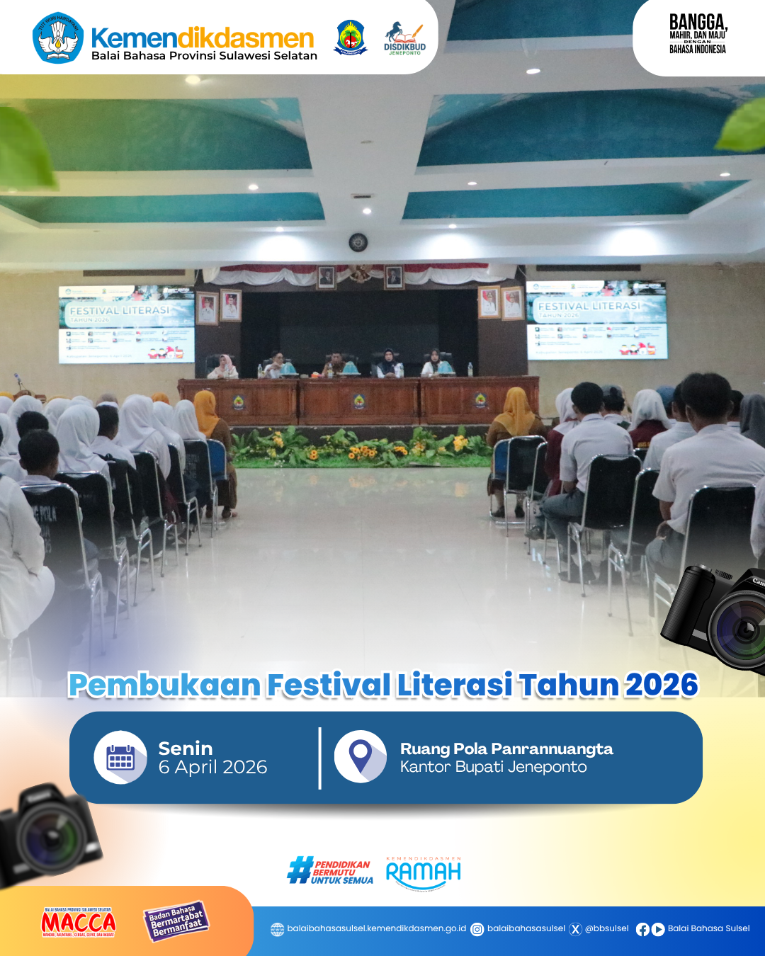 Read more about the article Balai Bahasa Provinsi Sulawesi Selatan Gandeng Pemda Jeneponto: Festival Literasi Tahun 2026 Resmi Dibuka